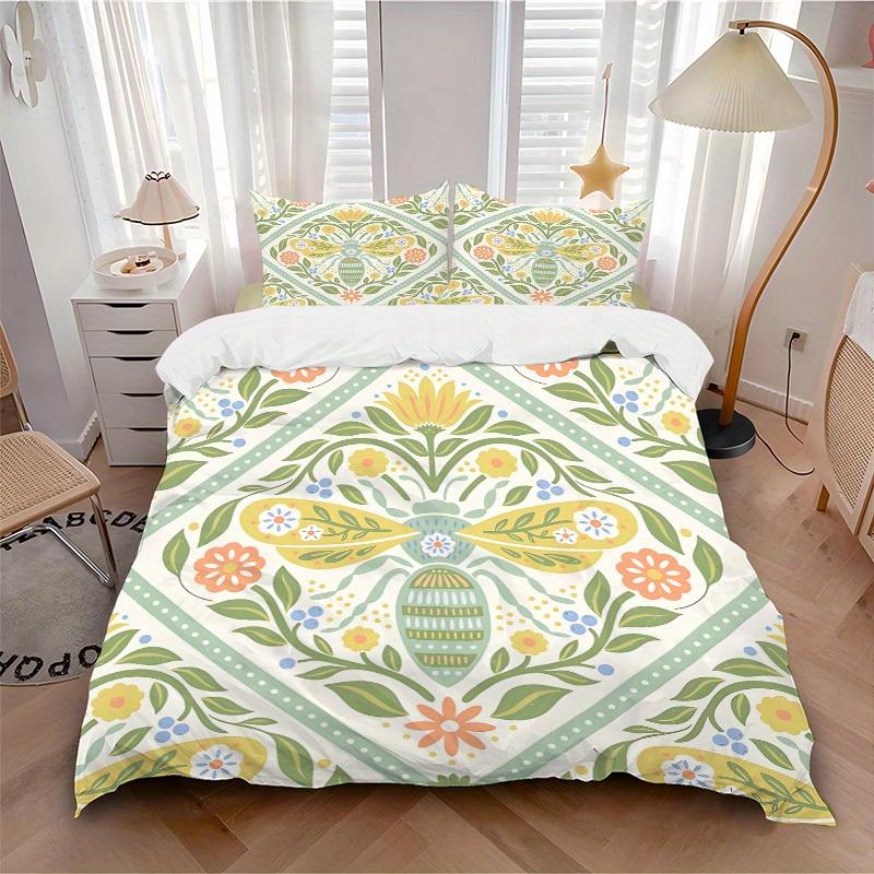

3pcs Floral Bee Bedding Cover Set, Fashion Classic Popular Print Bedding Set, Soft Comfortable, All - Season Use, For Bedroom, Guest Room133 135x200cm