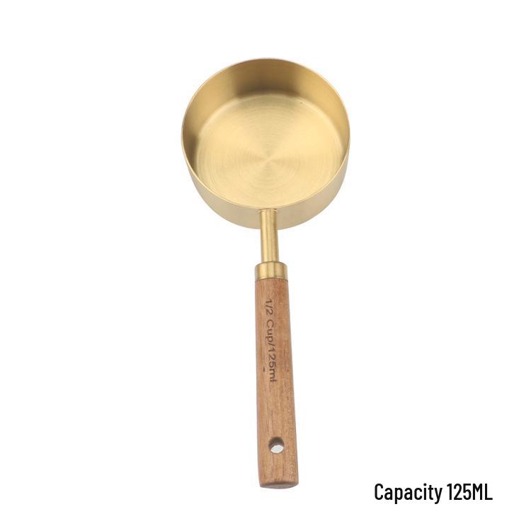 Copper & Acacia Wood Handle Measuring Spoons and Cups: 8-Piece Stainless Steel Set for Baking & Coffee