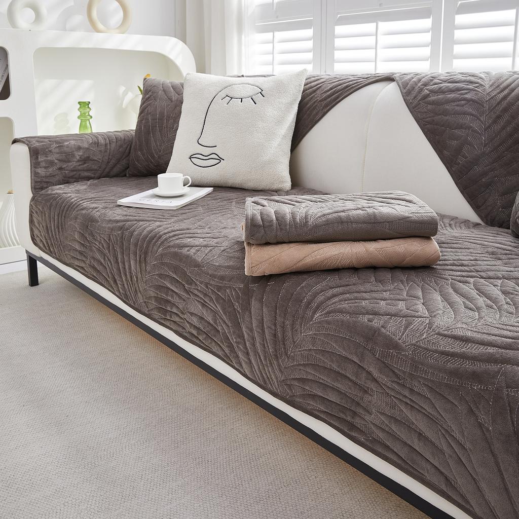 New Leaf Velvet Sofa Pute Vinter Plysj Sofa Pute Pastoral Style Sklisikkert Sofatrekk Ryggstøtte Håndkle Sofatrekk