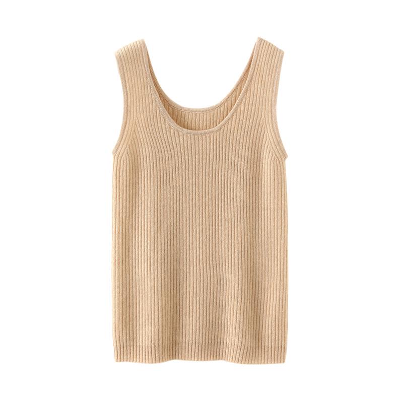 Women's U-Neck Cashmere Vest - Autumn/Winter 2023, Slim, Ribbed, Sleeveless with Wide Straps