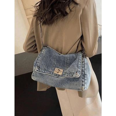 Retro Casual Denim Women's Bag New Senior Chain Shoulder Bag Large Capacity Commuter Tote Bag