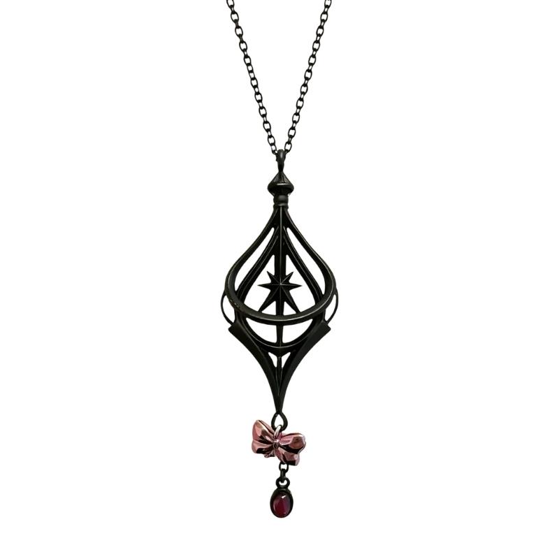 

Elegant Hexagram Pendant Necklace With Star Orbit Designs Clavicle Chain With Bowknot Detail For Women чорний
