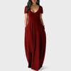 QICED Fashion Summer Spring Solid Color Print Short Sleeve U-Neck Casual Dresses Unique design