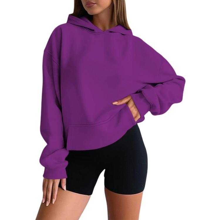 Fashion Hooded Sweatshirt for Women Oversized Drop Shoulder Long Sleeve Solid Color Sweatshirt