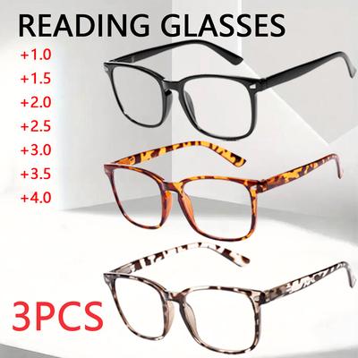 3pcs New Blue Light Blocking Reading Glasses Square Frame Eyewear Anti Blue Light Computer Eyeglasses