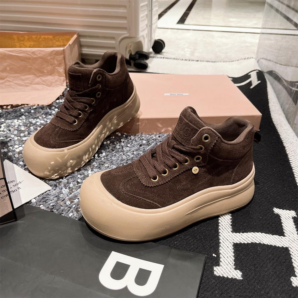 [Fanfna] velvet high-top shoes for women's comfort and leisure 2025 autumn new thick-soled heightening fashionable versatile board shoes