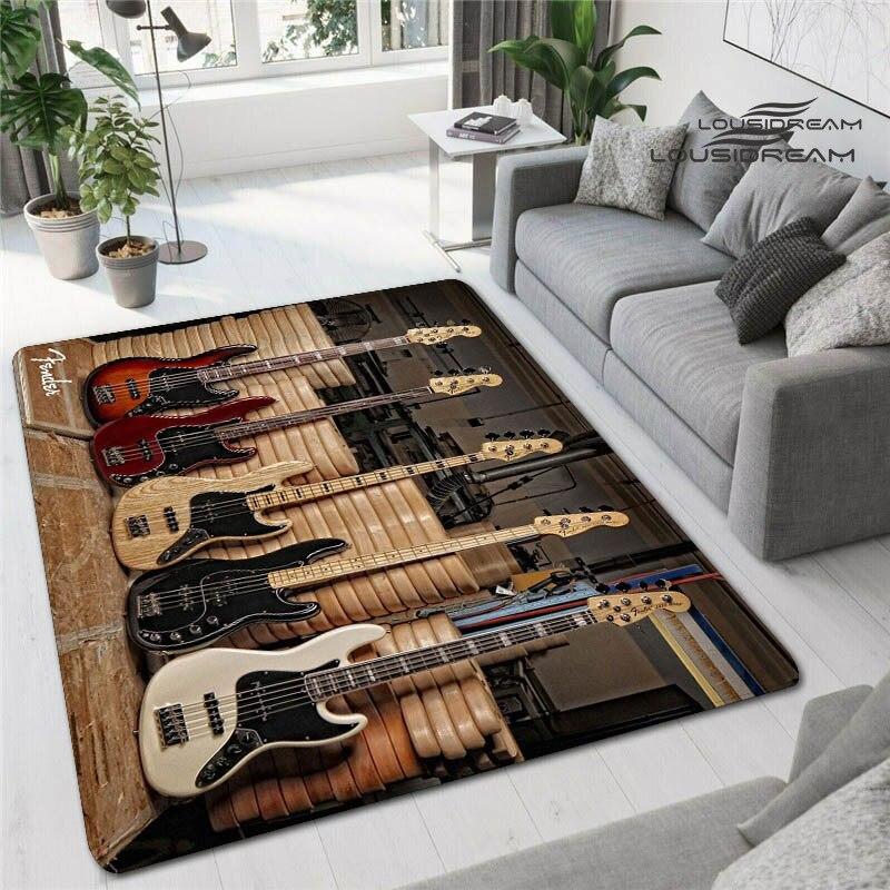 Tappetini stampati in 3D con chitarra colorata per soggiorno, tappeti antiscivolo, camera da letto, comodino, decorazione moderna per la casa, tappetini lavabili