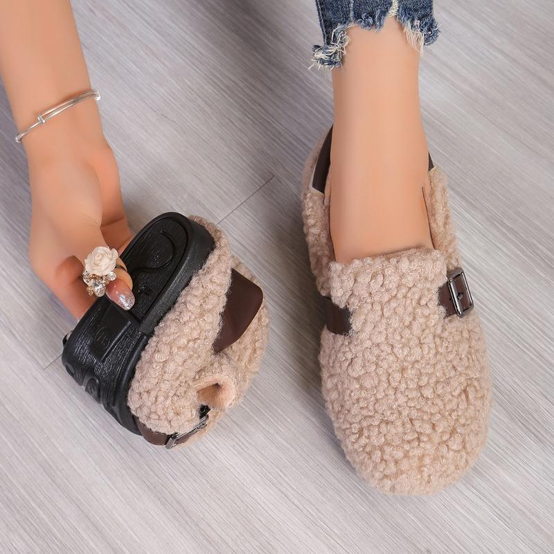 Damen Slipper aus Kunst-Shearling, Plüschfleece-gefüttert, warme, kuschelige Schuhe