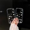 Wind Transparent Epoxy Mobile Phone Case For Apple 17Promax Pearl 16Plus Silver Foil Bow Love