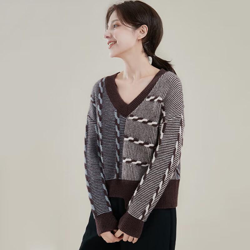 JIUMU Women's V-Neck Knit Sweater