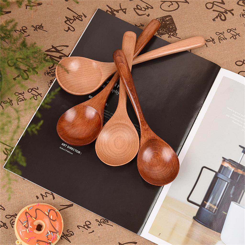 Japanese Style Wooden Soup Spoon With Long Handle Kitchen Utensil Practical Tableware For Home Dining Outdoor Use