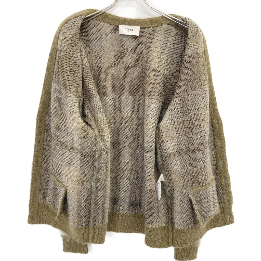 Celine 20AW 2A32J204L Khaki Brushed Mohair Check Cardigan Tops M khakiUsed