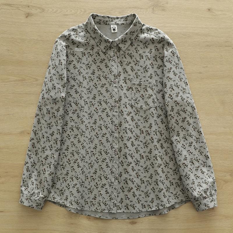 

Женская хлопковая рубашка с длинным рукавом и цветочным принтом - Свободная, повседневная, с воротником, для весны и осени S (80-110 kg)