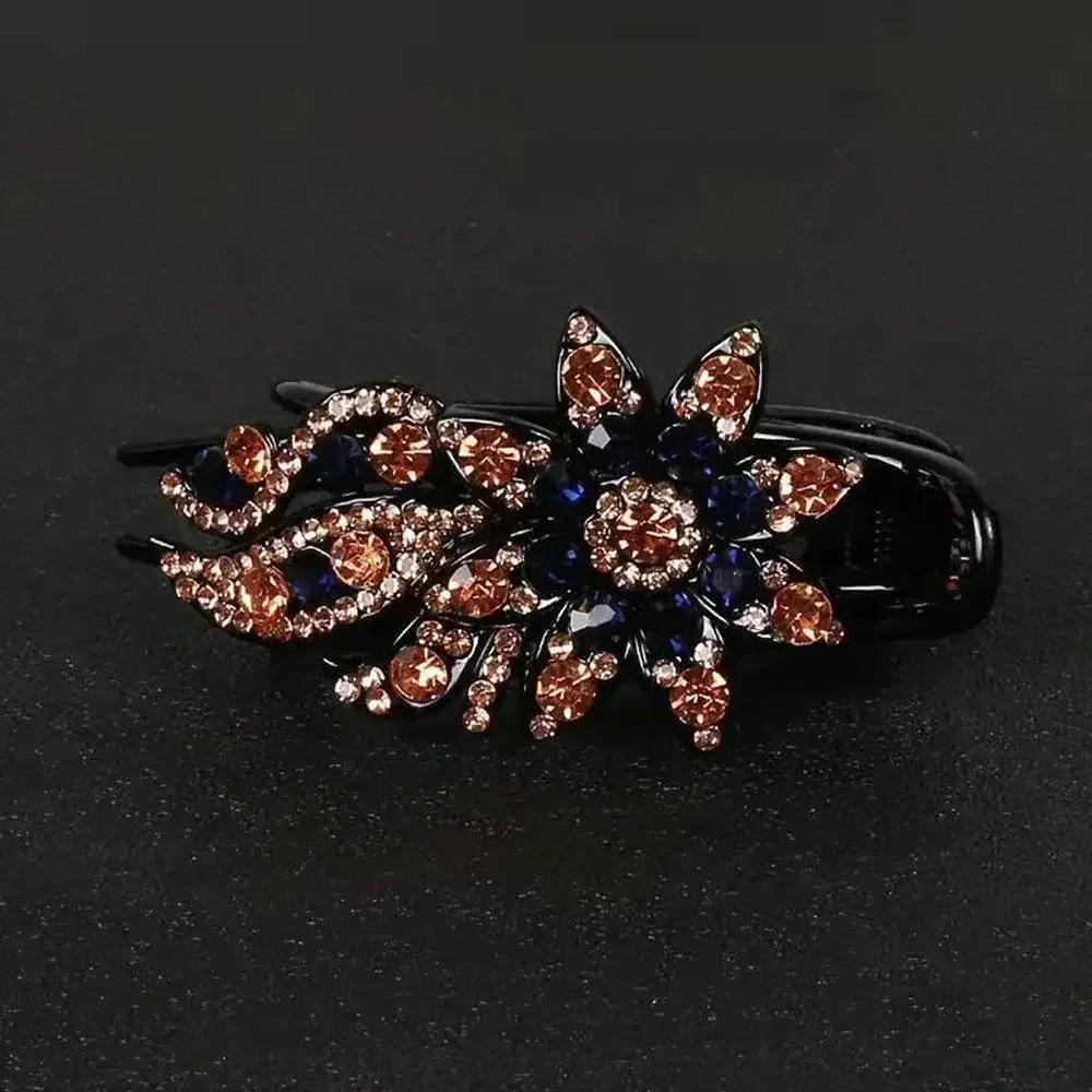 Shiny Rhinestone Hairpin Flower Leaf Duckbill Hair Claws Retro Hair Clips Accessories For Women Shinning Ponytail Headwear