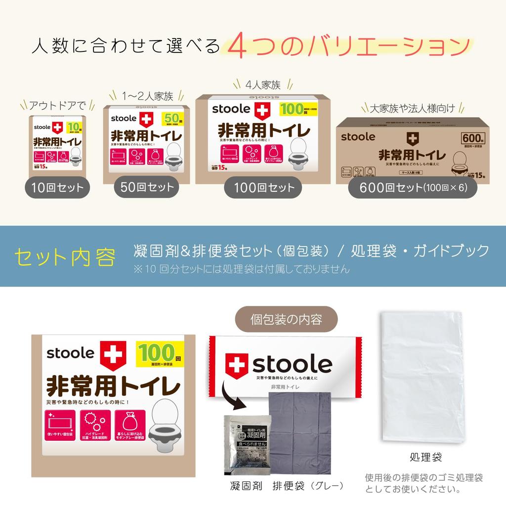 Simple Portable Disaster Emergency Individually Stored for 15 Years of 50 Sture® Toilet, Coagulant, Toilet, Prevention, Coagulant, Use, Wrapped, (Set