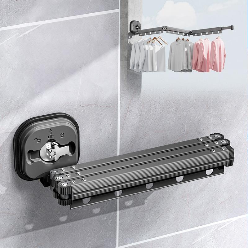 Suction Cup Balcony Folding Clothes Rack, Telescopic Drying, Indoor Drying Artifact, Hidden Clothes Rack, Bathroom Drying Pole