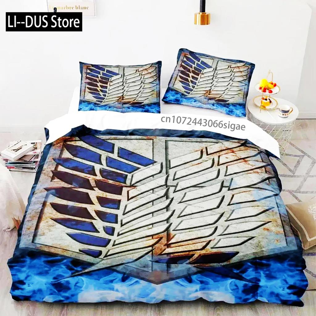 Anime Attack On Titan Logo Bedding Set Boys Girls Twin Queen King Size Duvet Cover Pillowcase Bed Boys Adult Home Textileextile