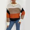 Women's Fall Winter Vintage Sweater Colorblock Round Neck Lazy Wind Style Elegant Casual Warm Top