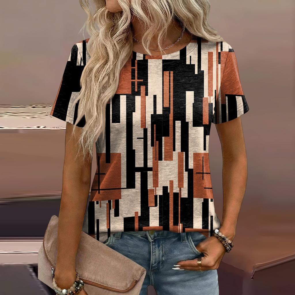 Damen Mode Lässiges Bedrucktes T-Shirt mit Lockerer Passform