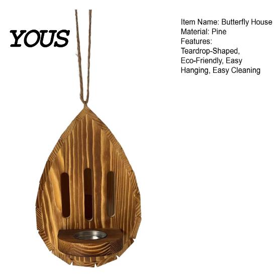 Moth Feeder Wooden Butterfly House for Outside, Teardrop-Shaped Garden Habitat and with Hanging Rope, Natural Insect Hotel Butterflies, Moths,