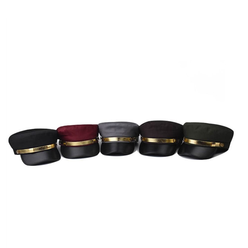 Cotton Sailor Cap Gold Band Flat Top Beret Vintage Captain Hat For Men Women