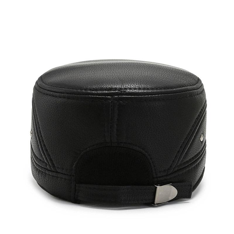 New flat top hat men's casual leather hat winter cotton warm and cold military hat men's ear protection hat