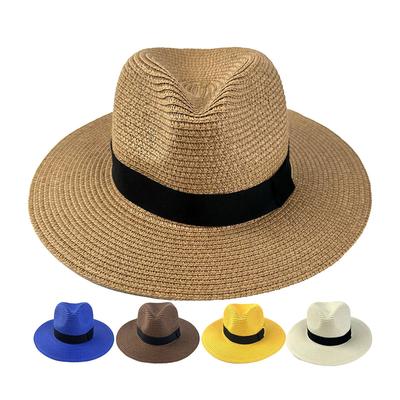 European and American Style Wide-brimmed Straw Hat Summer Shading Sun Protection Top Hat Men's and Women's Fashion Jazz Hat Beach Vacation Hat