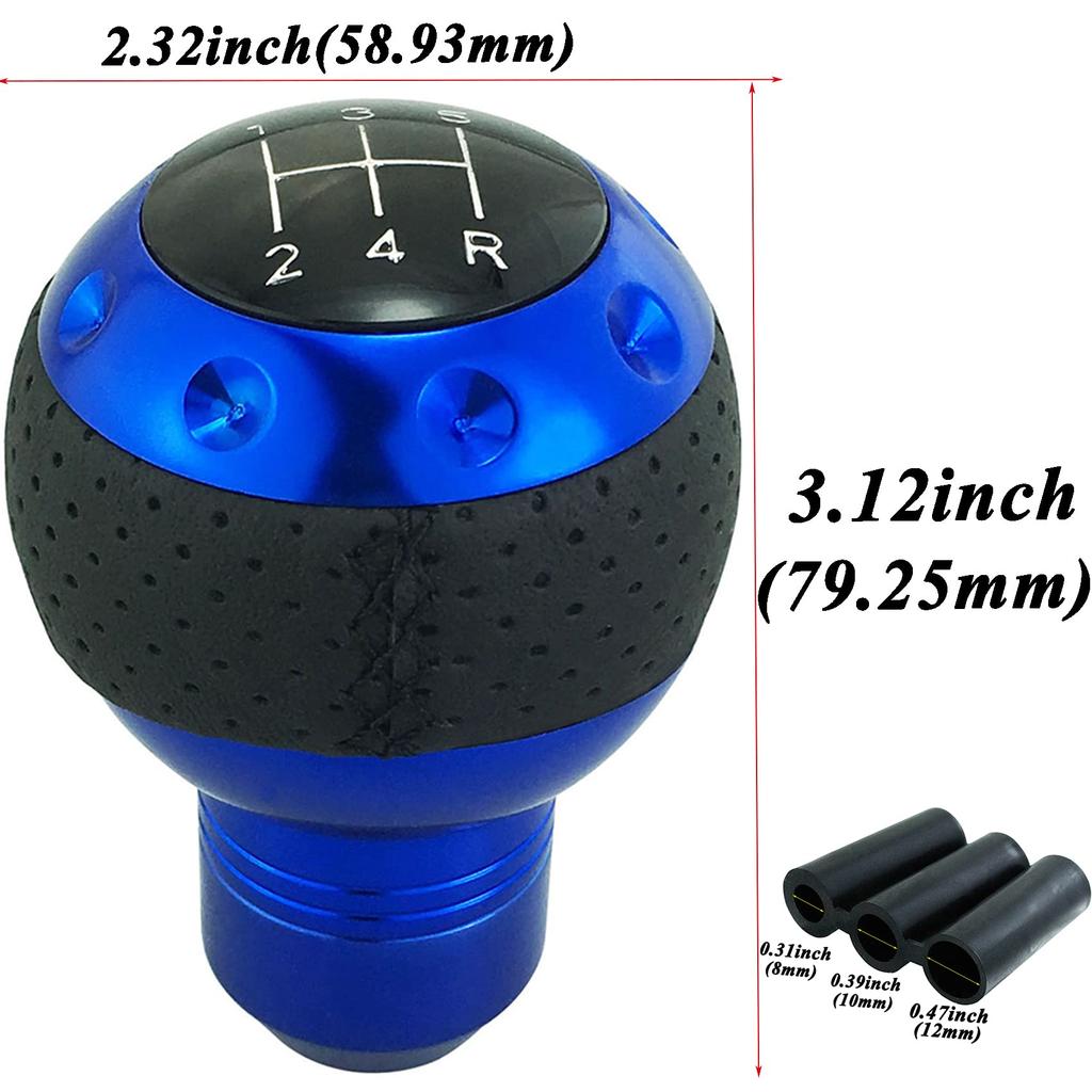 Abfer Shifter Handle PU Manual Gear Stick Shift Lever Head Auto Interior Accessory for Most Car Truck Vehicles and 5-Speed Knob, (Black Blue)