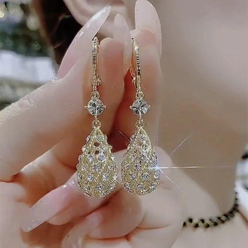 Light Luxury Crystal Waterdrop Earrings for Women Fashion Rhinestone Earrings Daily Accessories Party Jewelry Birthday Gift