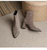 Women's Genuine Leather Suede Chunky Heel Ankle Boots - Pointed Toe, Slimming Design, 2025 Autumn/Winter Collection