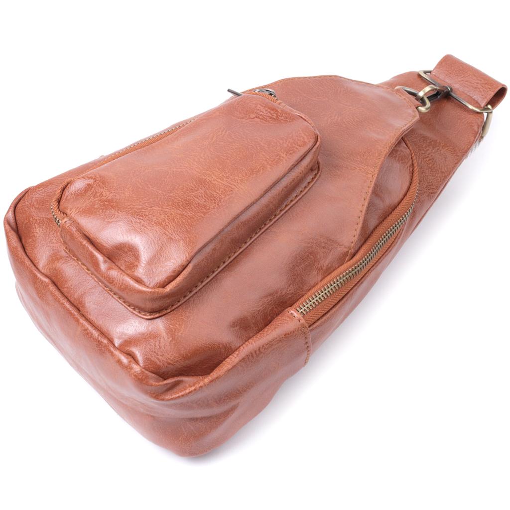 Damska torba z ekoskóry z akcentem na tekstylny pasek VINTAGE Bag 22773 Rudy