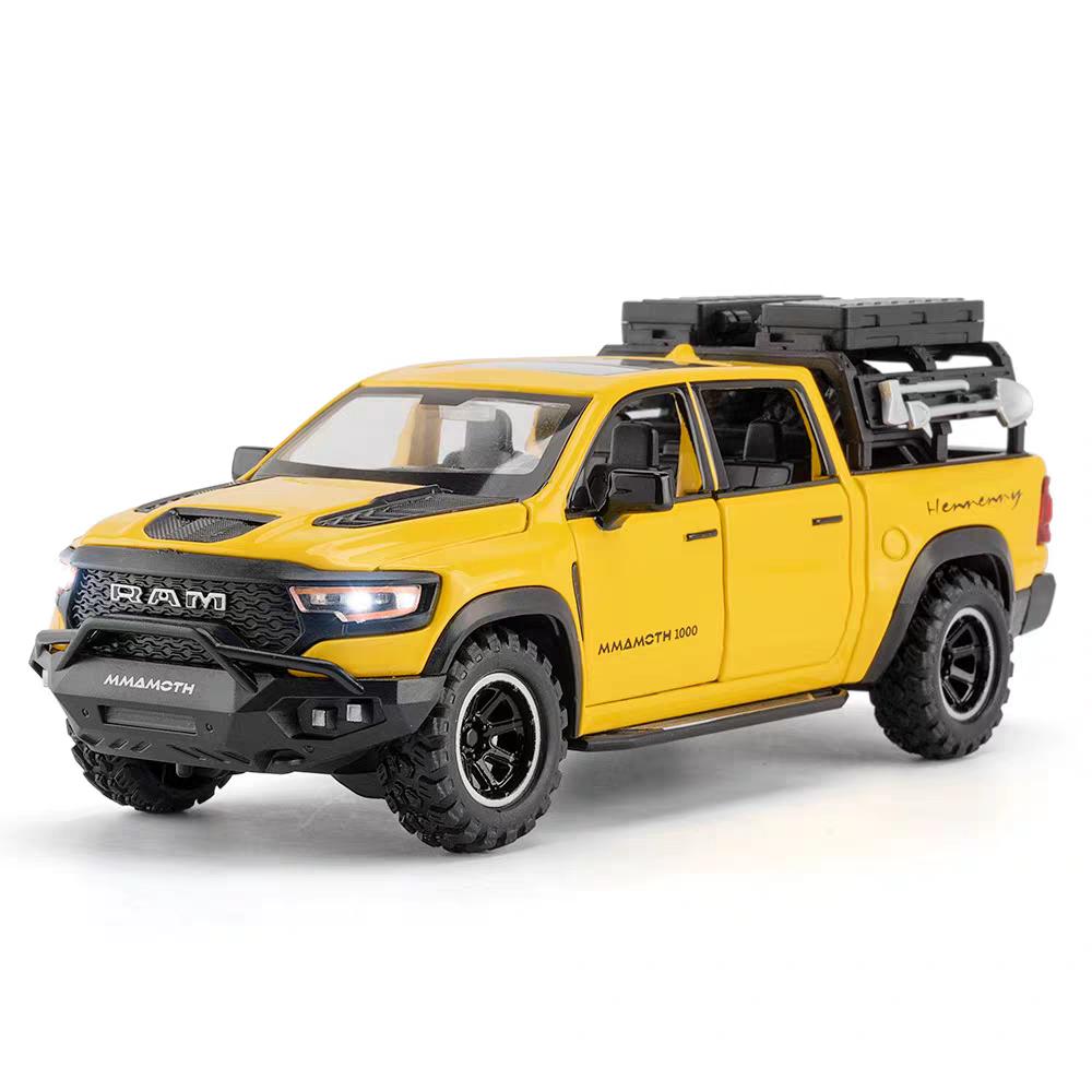 Dodge Hennessey Mammoth 1000 TRX Off-Road Pickup Truck Simulation Diecast & Toy Vehicles Sounds & Light Pull Back Car 1:32 Alloy Model