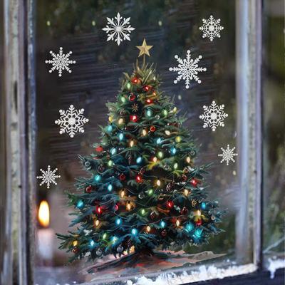 Christmas Tree Snowflake Wall Stickers New Year Window Glass Stickers Winter Festival Decals Christmas Decorations for Home 2025