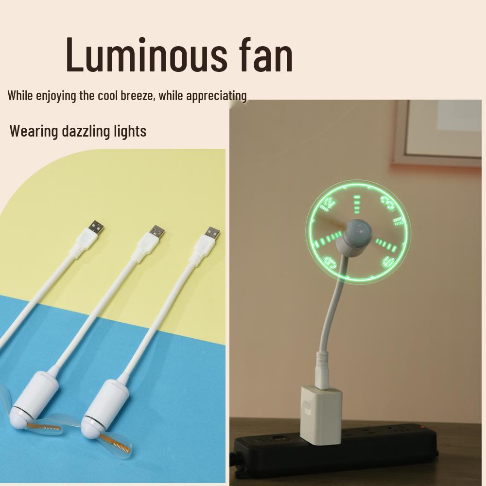 Mini LED Clock Fan: Flashing Words USB Novelty Gift