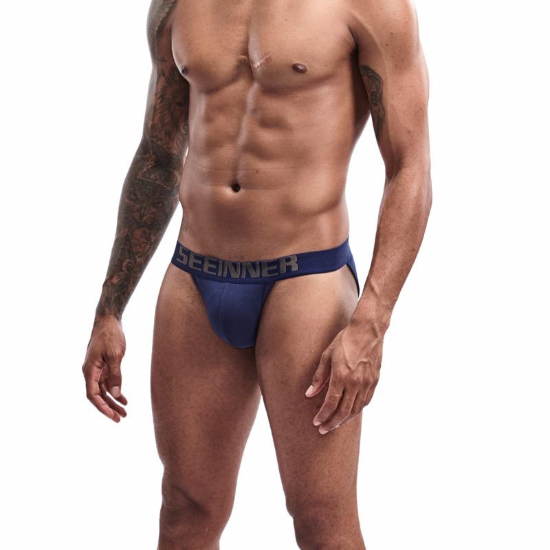 

New men s sexy, high-fork pure cotton solid-color briefs, high-quality cotton triangle men XXL темно-синього кольору