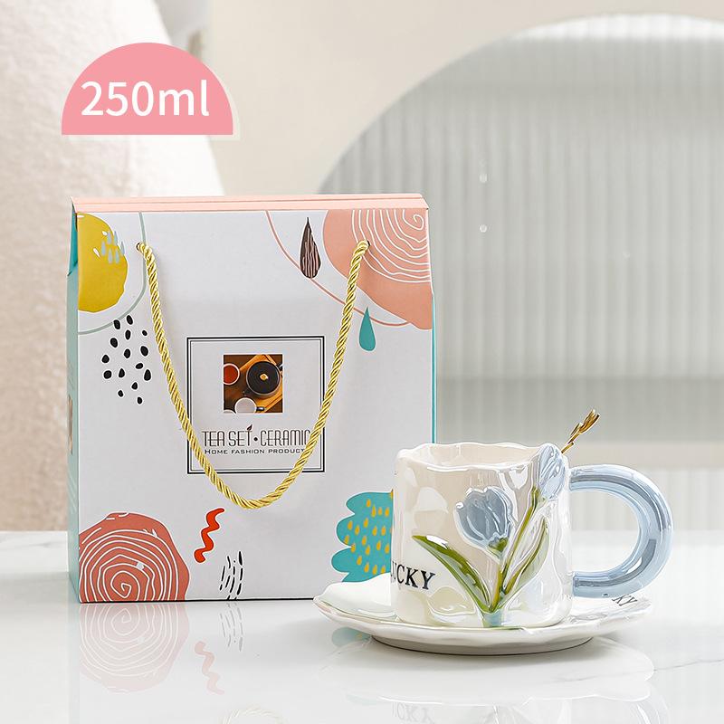 Hand-painted Pearlescent Glaze High-value Mug Household Tulip Ceramic Cup Water Cup Light Luxury Gift Cup
