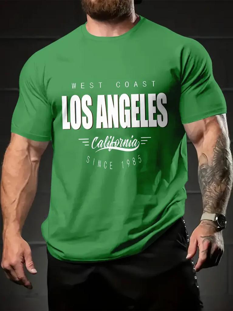 Simple and Fresh Letter Pattern 3D Printed T-shirt for Summer Outdoor Casual Short Sleeved Top, Soft and Comfortable Men's O-neck Clothing