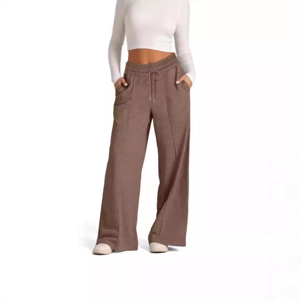 Pantaloni Casual Larghi da Donna Autunno/Inverno 2024 Europei e Americani, Monocolore, Vita con Coulisse