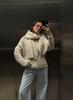 Women's Fall Winter Wool Sweater Set Loose Cozy Knit Top with Scarf, Cream White