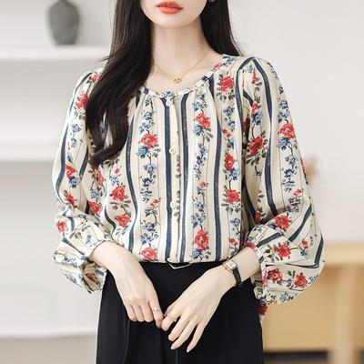 Spring New Style Round Neck Chiffon Shirt Women's Casual Top Loose Versatile Shirt