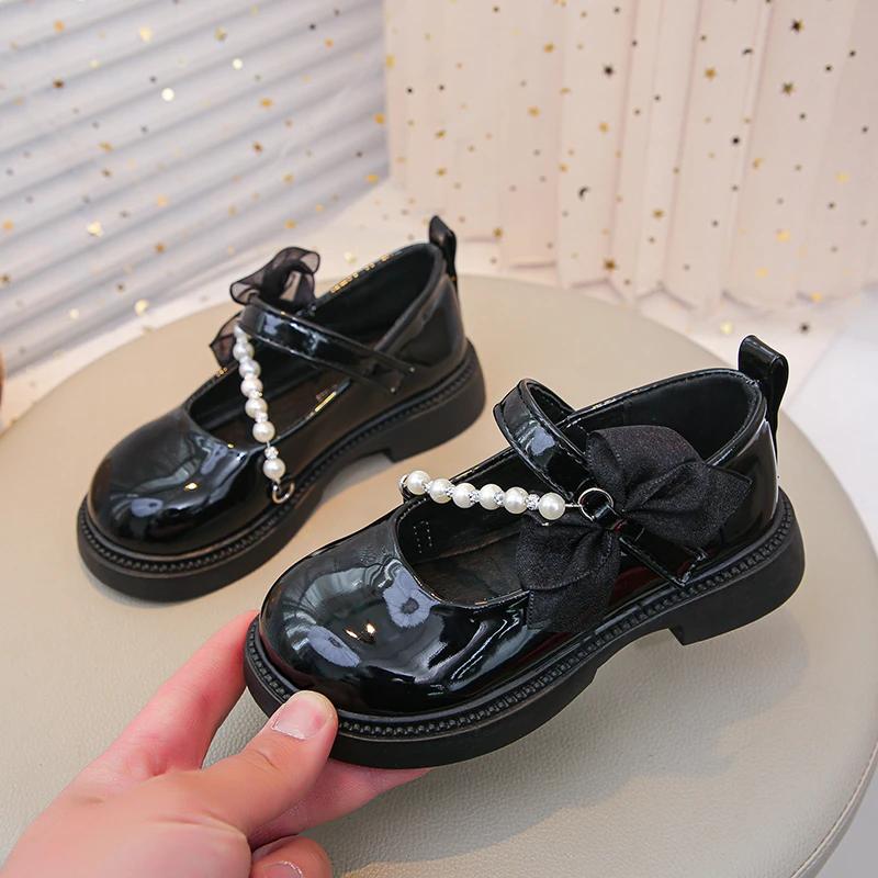 New Girls Party Dresses Mary Jane Shoes Sweet Bowknot Children's Leather Shoes Elegant Kids Fashion Causal Shoes Wine Red Trend