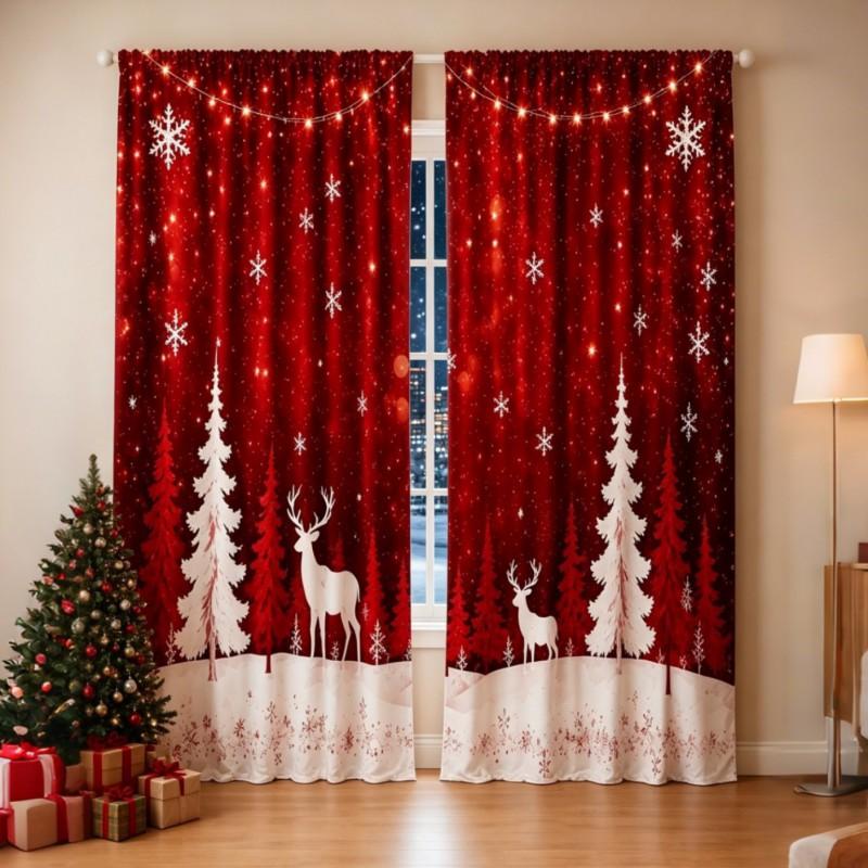 Christmas Printed Curtains Semi-Sheer Holiday Decor Living Room Bedroom Kitchen