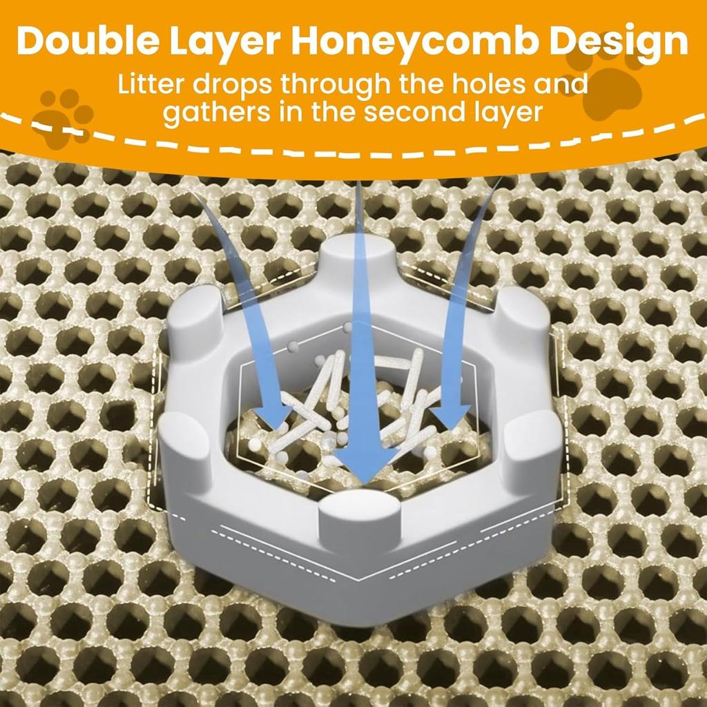 1pc Large Size Cat Litter Mat-advanced Honeycomb Double Layer Design,urine Waterproof,easy Cleaning,scatter Control,stay Clean