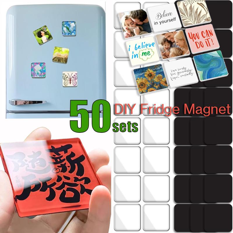 Set Creativo Fai da Te per Magneti da Frigorifero Set Magnetico Quadrato Trasparente in Acrilico con Adesivo Regali Fai da Te per la Famiglia Decorazione per Casa Cucina