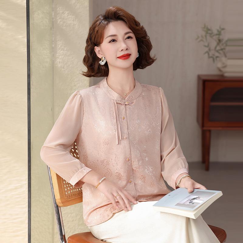 

2026 New Arrival: Elegant Chiffon Summer Blouse for Mothers - Fashionable and Lightweight, Perfect for Middle-aged and Elderly Women XL (80-95 lbs) рожевий