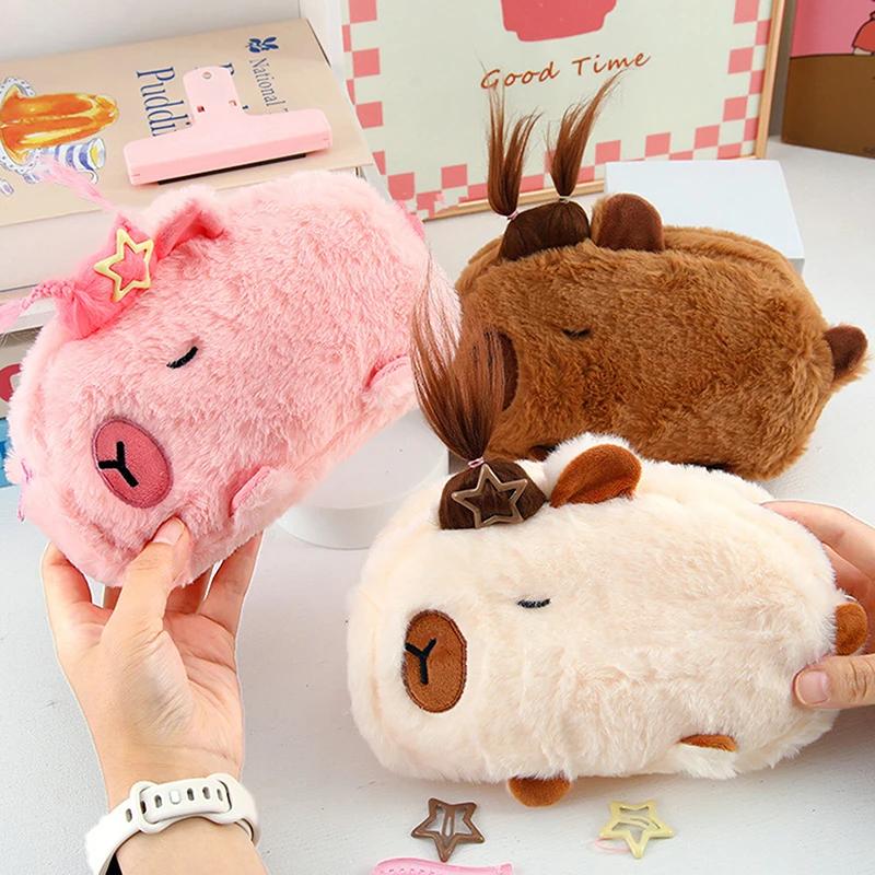 Latest Cute Capybara Plush Pencil Case Cosmetic Bag Guinea Pig Pen Pouch Large Capacity Pencil Bag School Supplies Stationery Box