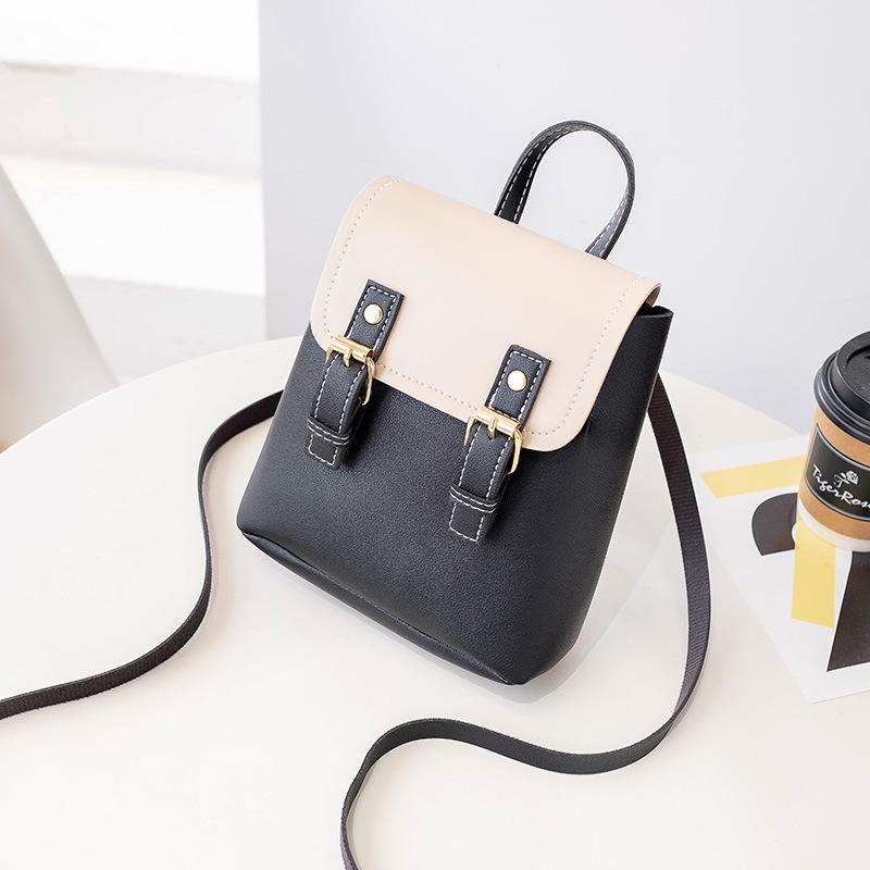 

PU Leather Women Small Backpack Fashi Splicing Hit Color Shoulder Bags School Bags for Teenage Girls Casual Ladies Backpack чёрный