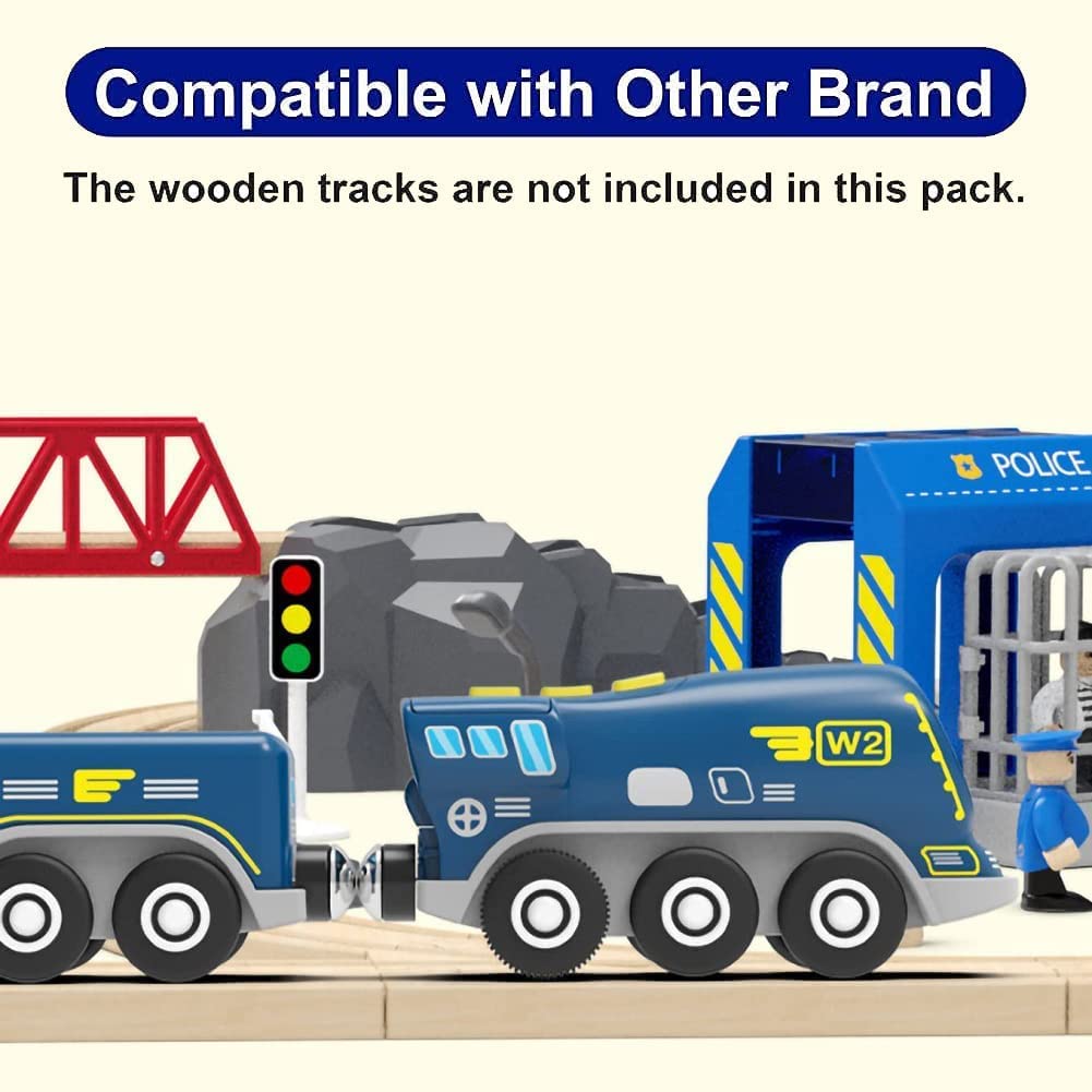 TOPLIVING Wooden Train Track Accessories Battery-Operated Locomotive with Magnetic Connection Compatible with Thomas, Brio, and Chuggington