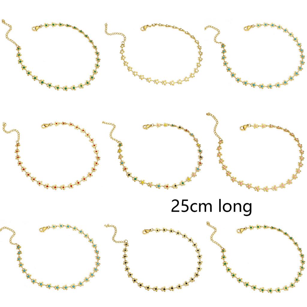 1 Piece Colorful Enamel Flower Anklet For Women Stainless Steel Chain Anklet Bracelet Summer Beach Foot Leg Jewelry Gift 25cm