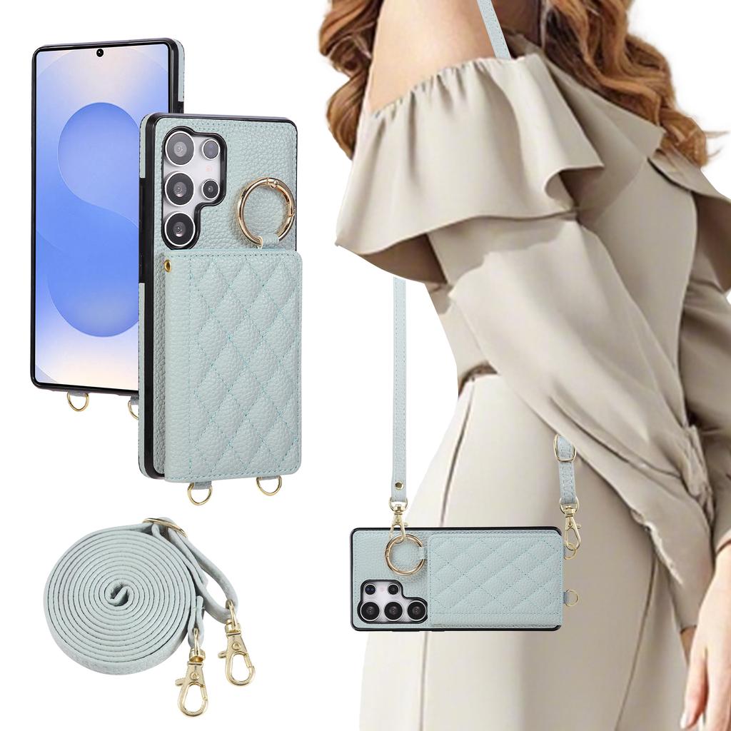 Crossbody Cards Solt Wallet Ring Holder Leather Case For Samsung S26 Ultra S25 Plus S24 S23 A56 A16 A36 A26 Long Lanyard Cover